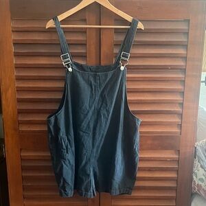 Black Cotton Linen Overalls Shortalls